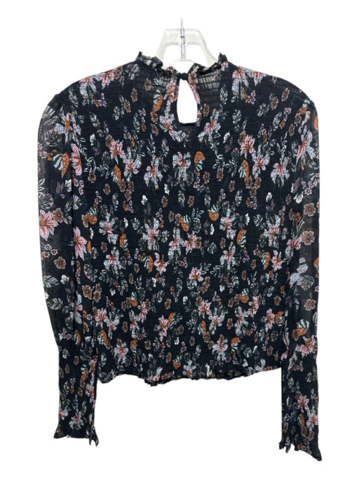 Veronica Beard Size 2 Black, Orange, Pink Viscose Smocked Floral Top Black, Orange, Pink / 2