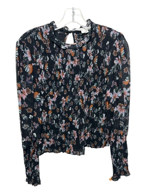Veronica Beard Size 2 Black, Orange, Pink Viscose Smocked Floral Top Black, Orange, Pink / 2