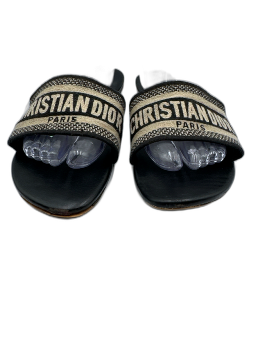 Christian Dior Shoe Size 42 Black & Cream White textile upper Logo Slide Sandals Black & Cream White / 42