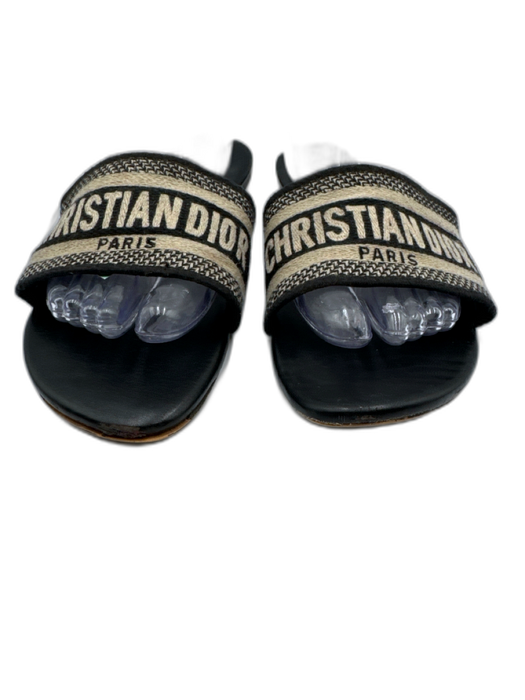 Christian Dior Shoe Size 42 Black & Cream White textile upper Logo Slide Sandals Black & Cream White / 42