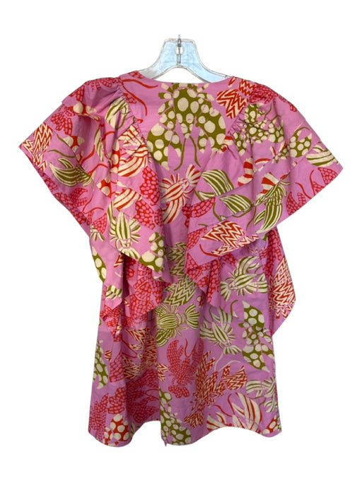 Farm Rio Size S Pink & Green Cotton Short Sleeve Lobster V Neck Dress Pink & Green / S