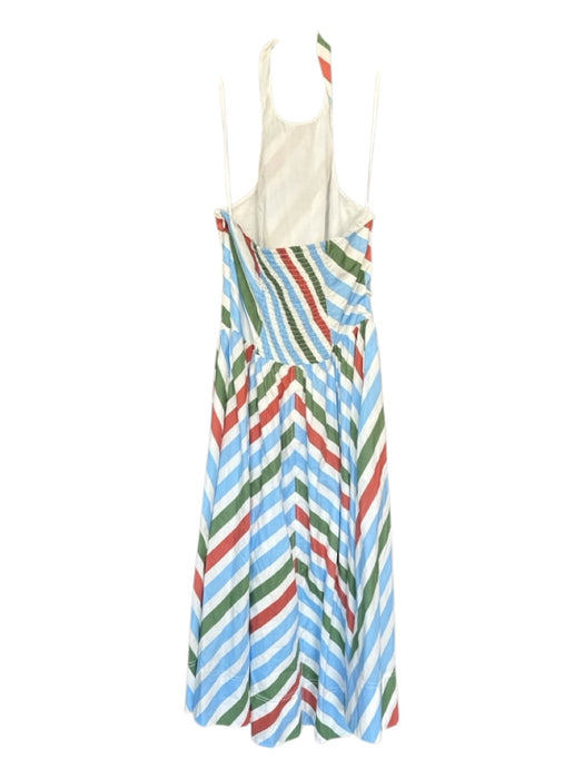 Maeve Size M Blue & Brown Cotton Halter Neck Lines Midi Side Zip Dress Blue & Brown / M