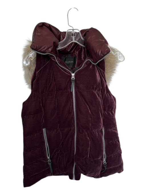 Marc New York Size L Maroon Velvet Faux Fur Hood Puffer Vest Maroon / L