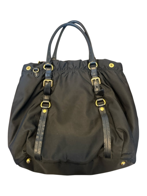 Prada Black & Gold Nylon & Leather Top Handles Buckles Snap Closure GHW Bag Black & Gold / M