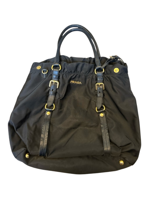 Prada Black & Gold Nylon & Leather Top Handles Buckles Snap Closure GHW Bag Black & Gold / M