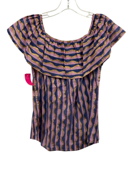 Oliphant Size XS Purple, Navy & Gold Cotton Striped Metallic accents Top Purple, Navy & Gold / XS