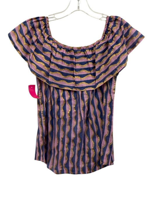 Oliphant Size XS Purple, Navy & Gold Cotton Striped Metallic accents Top Purple, Navy & Gold / XS