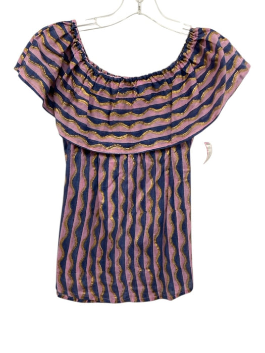 Oliphant Size XS Purple, Navy & Gold Cotton Striped Metallic accents Top Purple, Navy & Gold / XS