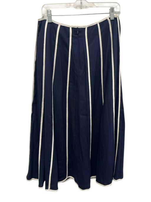 Camila Coelho Size 6 Navy Linen Blend Contrast Piping Zip Back Pockets Skirt Navy / 6