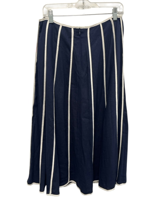 Camila Coelho Size 6 Navy Linen Blend Contrast Piping Zip Back Pockets Skirt Navy / 6