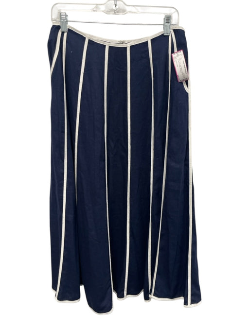 Camila Coelho Size 6 Navy Linen Blend Contrast Piping Zip Back Pockets Skirt Navy / 6