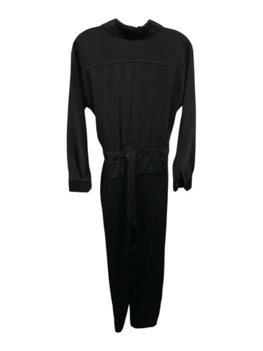 Vince Size XS Black Triacetate Blend Tie Waist V Neck Satin Long Sleeve Jumpsuit Black / XS