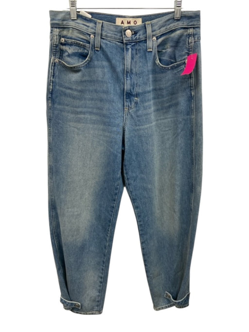 AMO Size 30 Blue Wash Cotton Zip & Button Whiskering Barrel Jeans Blue Wash / 30