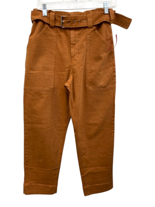 A.L.C. Size 8 Brown Cotton Blend Zip & Hook Closure Belted Patch Pockets Pants Brown / 8