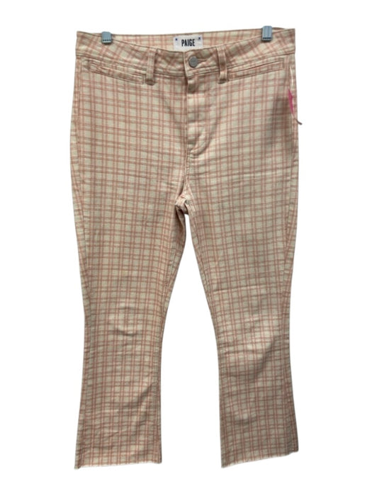 Paige Size 29 Pink & Multi Cotton Blend Plaid Zip & Button Flare Crop Pants Pink & Multi / 29