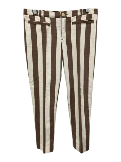 Cartonnier Size 4 Brown & White Cotton Blend Striped Zip & Button Straight Pants Brown & White / 4