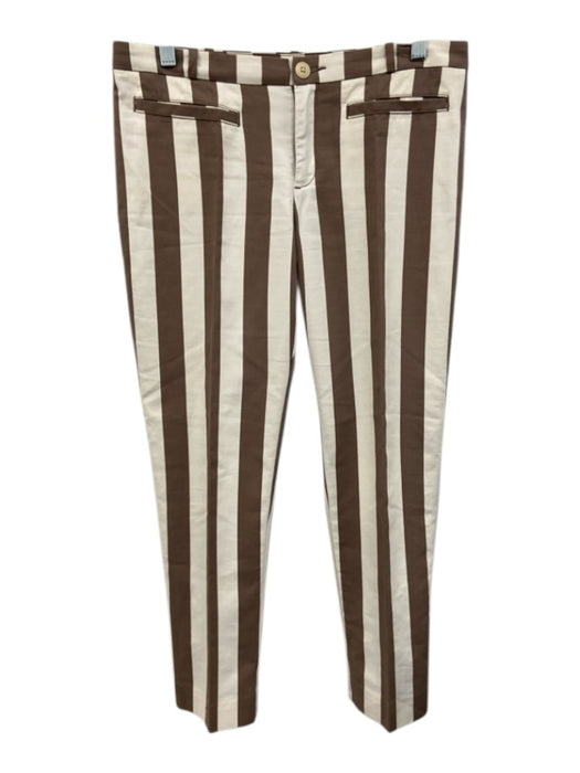 Cartonnier Size 4 Brown & White Cotton Blend Striped Zip & Button Straight Pants Brown & White / 4