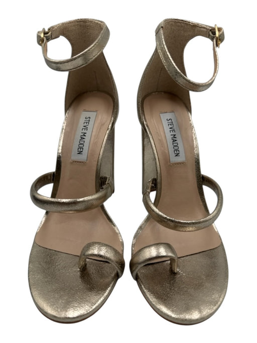 Steve Madden Shoe Size 6 Gold Leather open toe Ankle Buckle Block Heel Heels Gold / 6