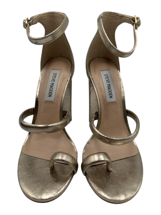 Steve Madden Shoe Size 6 Gold Leather open toe Ankle Buckle Block Heel Heels Gold / 6