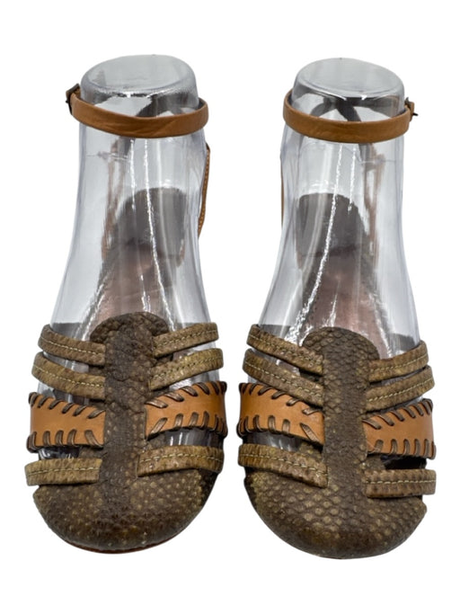 Shoe Size 36 Green, Brown & Multi Leather Kitten Heel Buckle Akle Sandals Green, Brown & Multi / 36