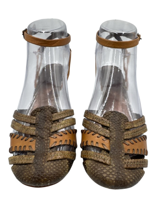 Shoe Size 36 Green, Brown & Multi Leather Kitten Heel Buckle Akle Sandals Green, Brown & Multi / 36