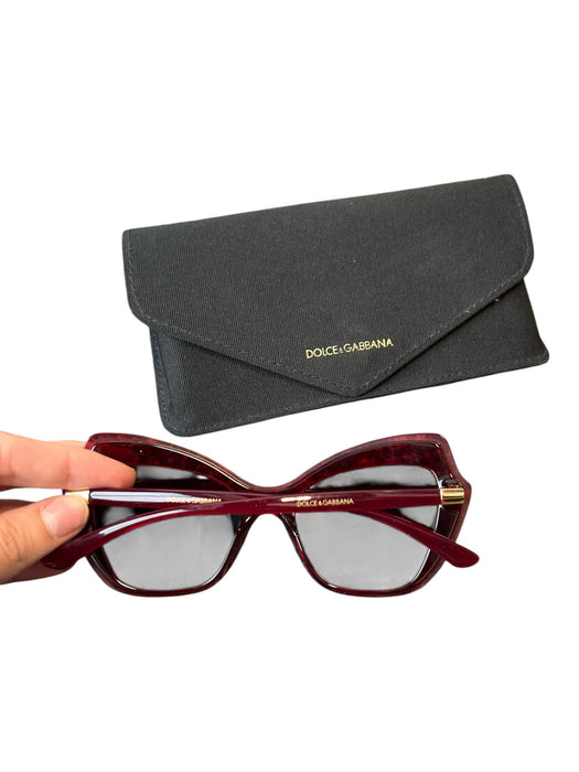 Dolce & Gabbana Red Acetate Angular Goldtone Detail Cat Eye Sunglasses Red