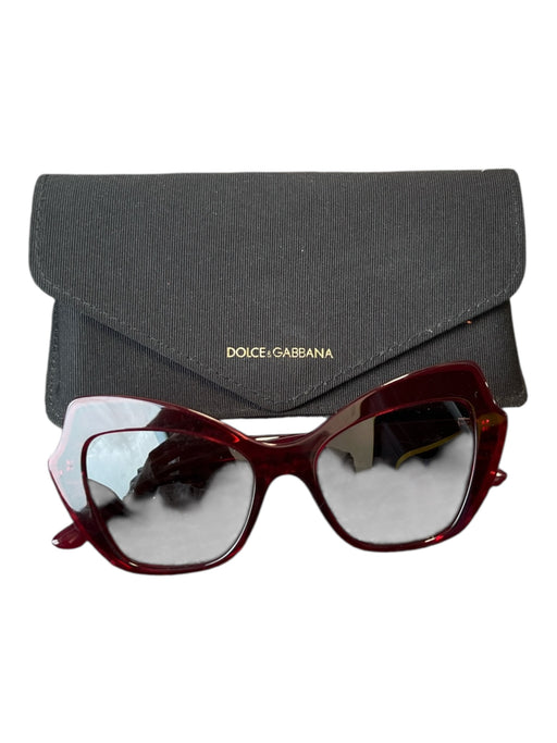Dolce & Gabbana Red Acetate Angular Goldtone Detail Cat Eye Sunglasses Red