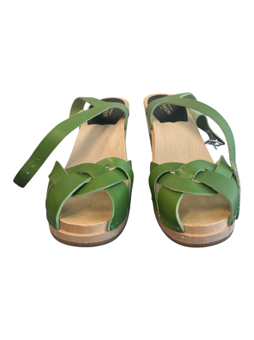 Hasbeens Shoe Size 36 Green Leather Wood platform Peep Toe Ankle Buckle Shoes Green / 36