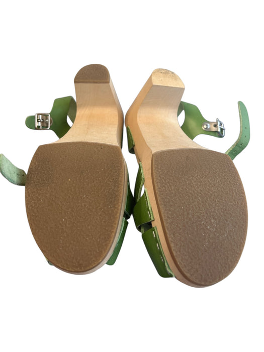Hasbeens Shoe Size 36 Green Leather Wood platform Peep Toe Ankle Buckle Shoes Green / 36