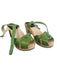Hasbeens Shoe Size 36 Green Leather Wood platform Peep Toe Ankle Buckle Shoes Green / 36