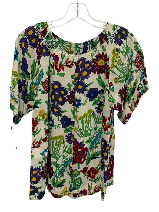 See By Chloe Size 2 White, Green & Multi Viscose Blend floral print Top White, Green & Multi / 2