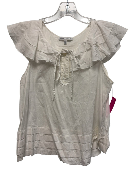 See By Chloe Size 4 White Cotton Sleeveless Sleeveless Ruffles 1/4 Button Top White / 4