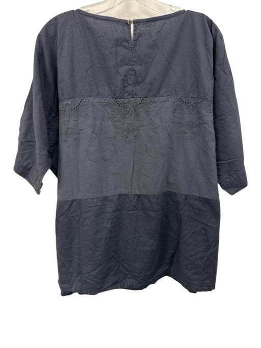 Mizuiro-ind Size Est L Slate Blue Cotton 1/2 Dolman Sleeve Embroidered Panel Top Slate Blue / Est L