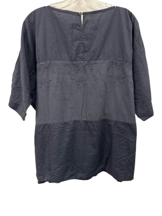 Mizuiro-ind Size Est L Slate Blue Cotton 1/2 Dolman Sleeve Embroidered Panel Top Slate Blue / Est L
