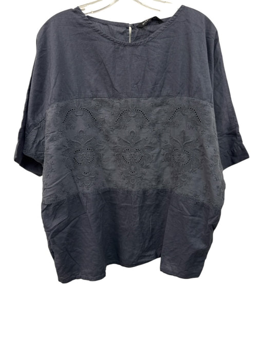 Mizuiro-ind Size Est L Slate Blue Cotton 1/2 Dolman Sleeve Embroidered Panel Top Slate Blue / Est L