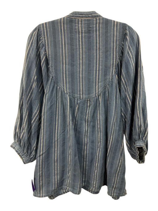 The Great Size 1 Blue & White Cotton Striped 3/4 Balloon Sleeve 1/2 Button Top Blue & White / 1