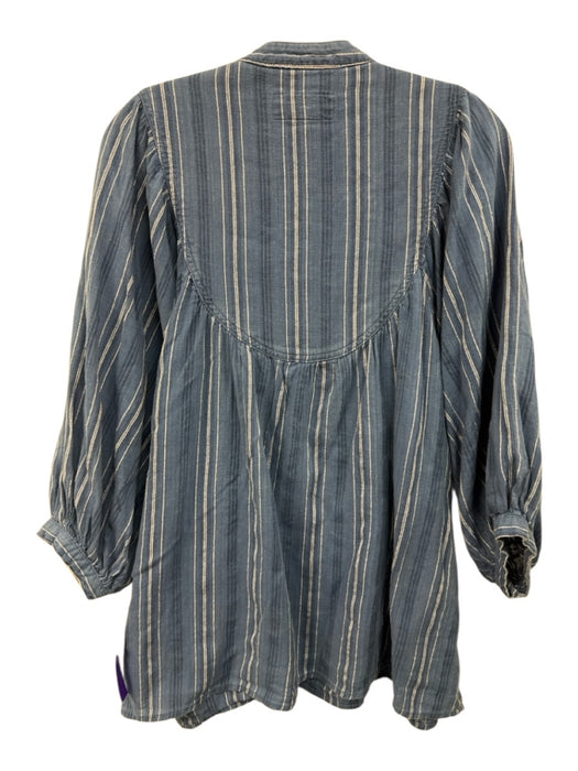 The Great Size 1 Blue & White Cotton Striped 3/4 Balloon Sleeve 1/2 Button Top Blue & White / 1