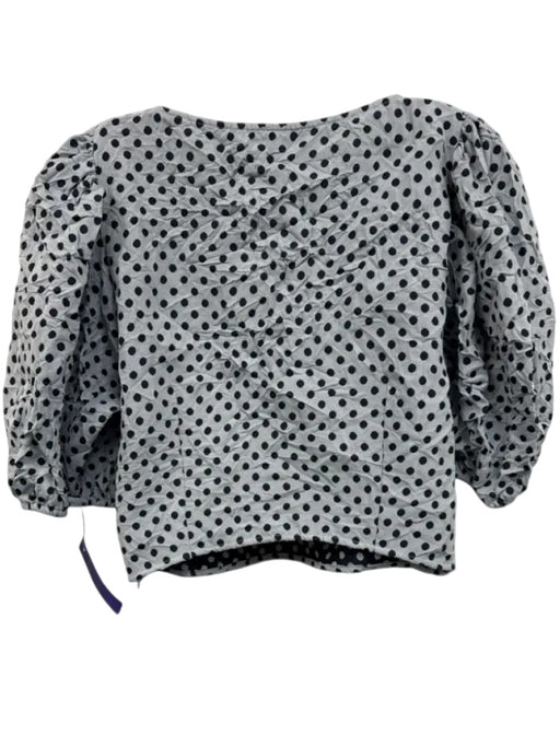 Free People Size 12 Blue & Navy Polyester Polka Dots 1/2 Puff Sleeve U Neck Top Blue & Navy / 12
