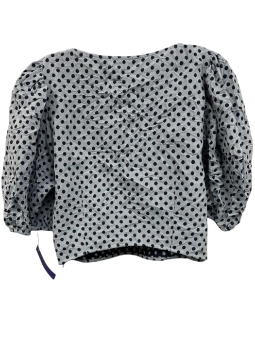 Free People Size 12 Blue & Navy Polyester Polka Dots 1/2 Puff Sleeve U Neck Top Blue & Navy / 12