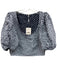 Free People Size 12 Blue & Navy Polyester Polka Dots 1/2 Puff Sleeve U Neck Top Blue & Navy / 12