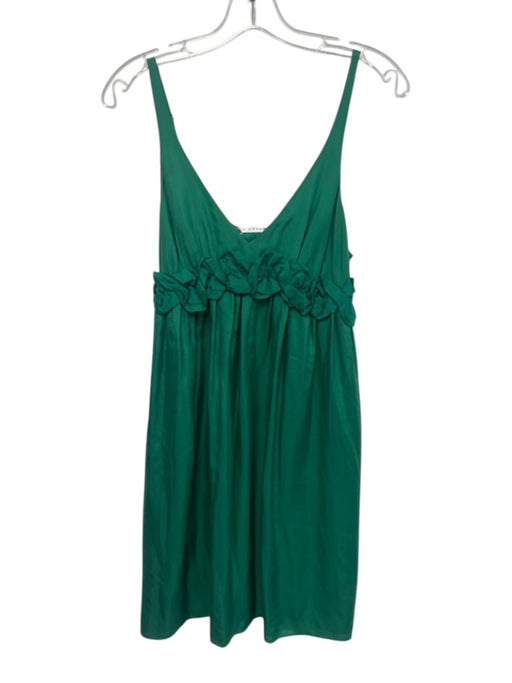 Susana Monaco Size 6 Green Silk Sleeveless V Neck Ruffle Detail Dress Green / 6