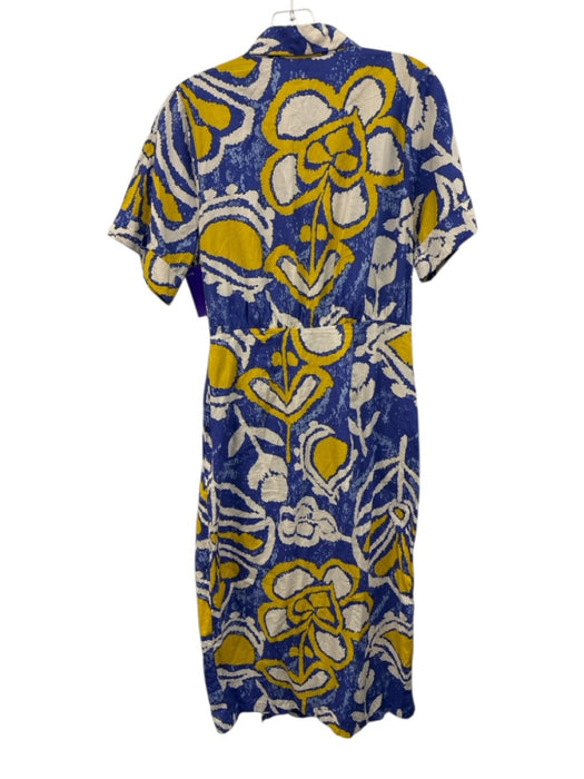 Cleobella Size S Blue, Cream & Yellow Cotton Abstract Print 1/2 Button Dress Blue, Cream & Yellow / S