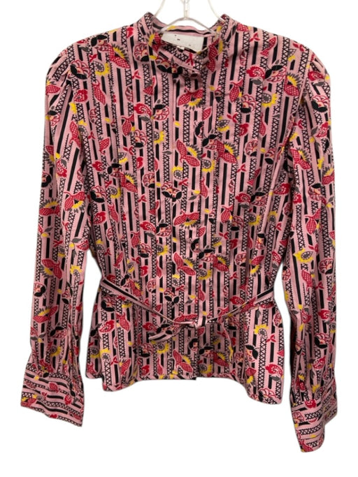 YMC Size 8 Pink Multi Silk Printed Snap Button Tie Waist Top Pink Multi / 8