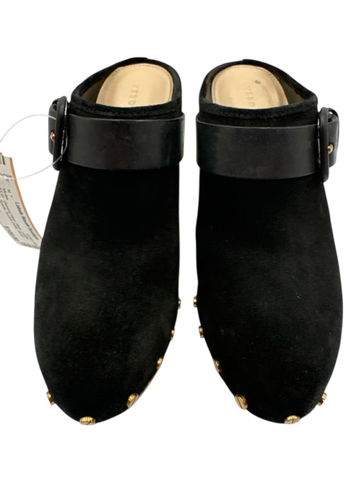 Veronica Beard Shoe Size 7 Black Leather Upper Suede Buckle Detail Clog Mules Black / 7
