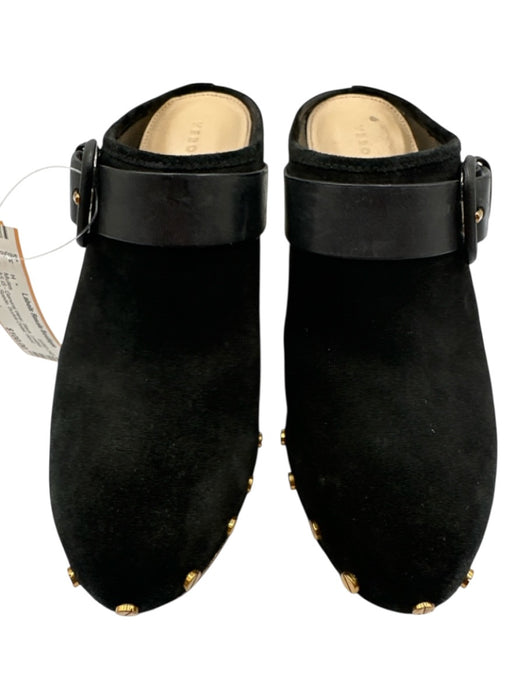 Veronica Beard Shoe Size 7 Black Leather Upper Suede Buckle Detail Clog Mules Black / 7