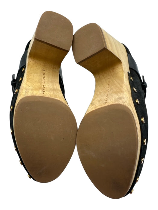Veronica Beard Shoe Size 7 Black Leather Upper Suede Buckle Detail Clog Mules Black / 7