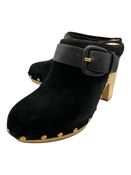 Veronica Beard Shoe Size 7 Black Leather Upper Suede Buckle Detail Clog Mules Black / 7