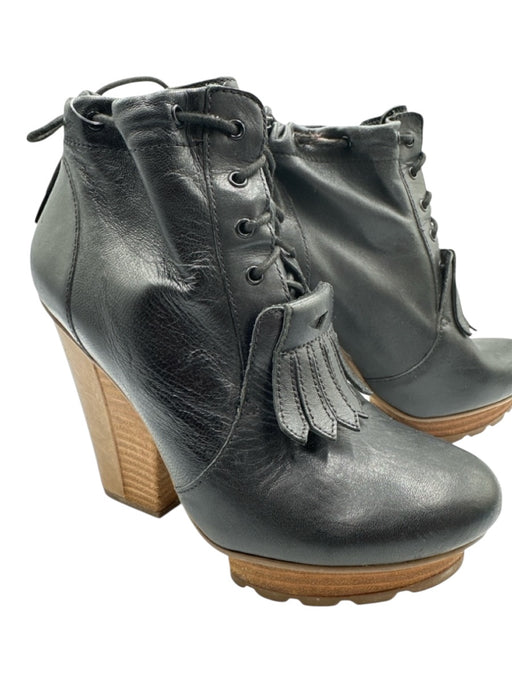 Tsubo Shoe Size 6.5 Black Leather Upper Lace Up Platform Round Toe Booties Black / 6.5