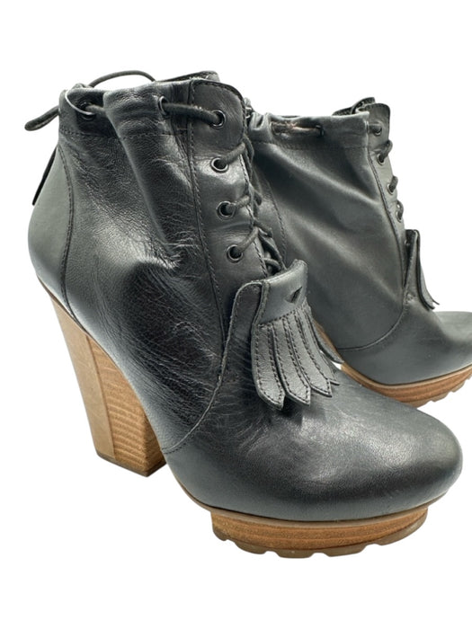 Tsubo Shoe Size 6.5 Black Leather Upper Lace Up Platform Round Toe Booties Black / 6.5