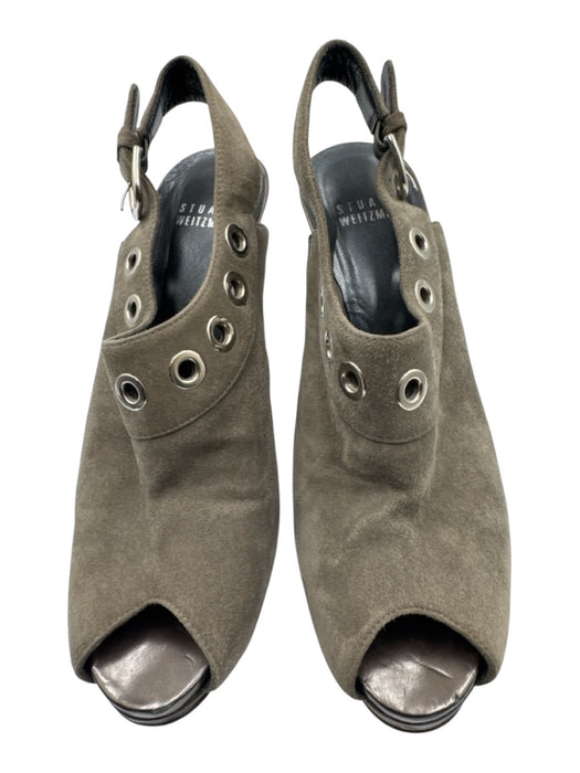 Stuart Weitzman Shoe Size 6.5 Grey Textile Suede Grommet Stiletto Sandals Grey / 6.5